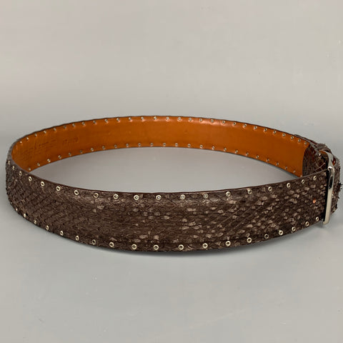 PAOLO VITALE Size 37 Brown & Silver Snake Skin Grommets Belt
