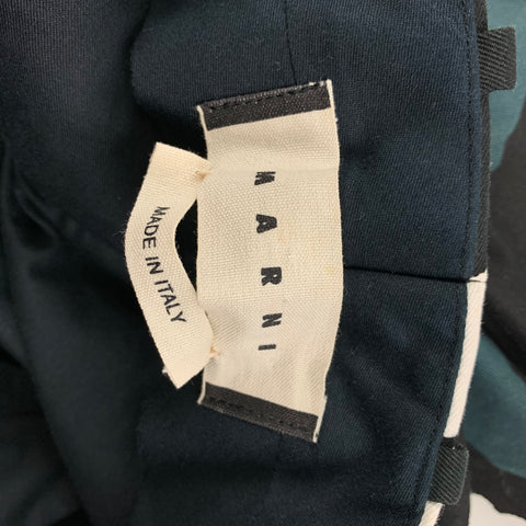 MARNI Size 32 Black White Forest Green Abstract Cotton Flat Front Dress Pants