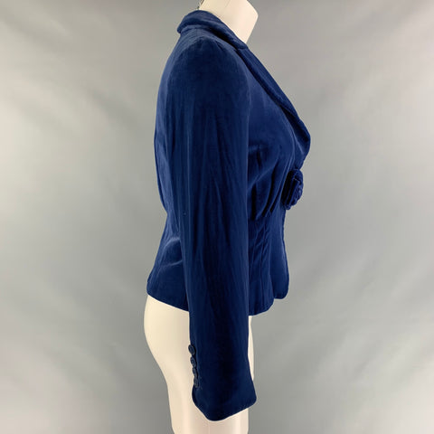 EMPORIO ARMANI Talla 6 Blazer liso de seda y viscosa azul