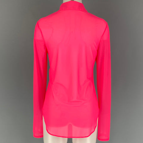 PRISCAVera Size L Pink Nylon See Through Button Up Shirt