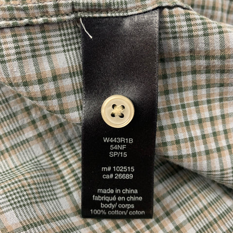JOHN VARVATOS Size L Grey Green Plaid Cotton Short Sleeve Shirt