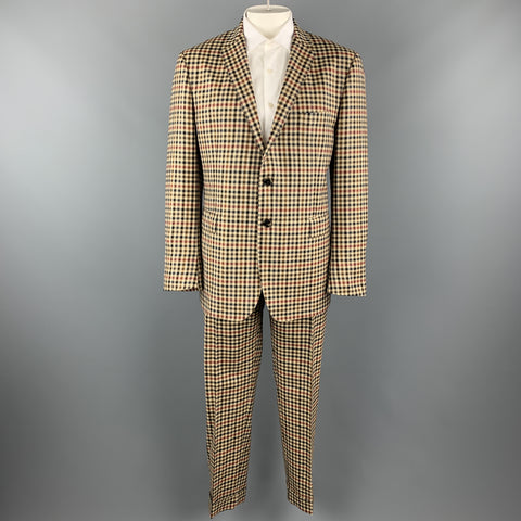 ETRO Talla 48 Traje con solapa de muesca de lana de lana a cuadros color caqui y marrón