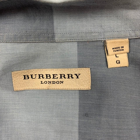 BURBERRY LONDON Size L Light Blue Checkered Cotton Long Sleeve Shirt