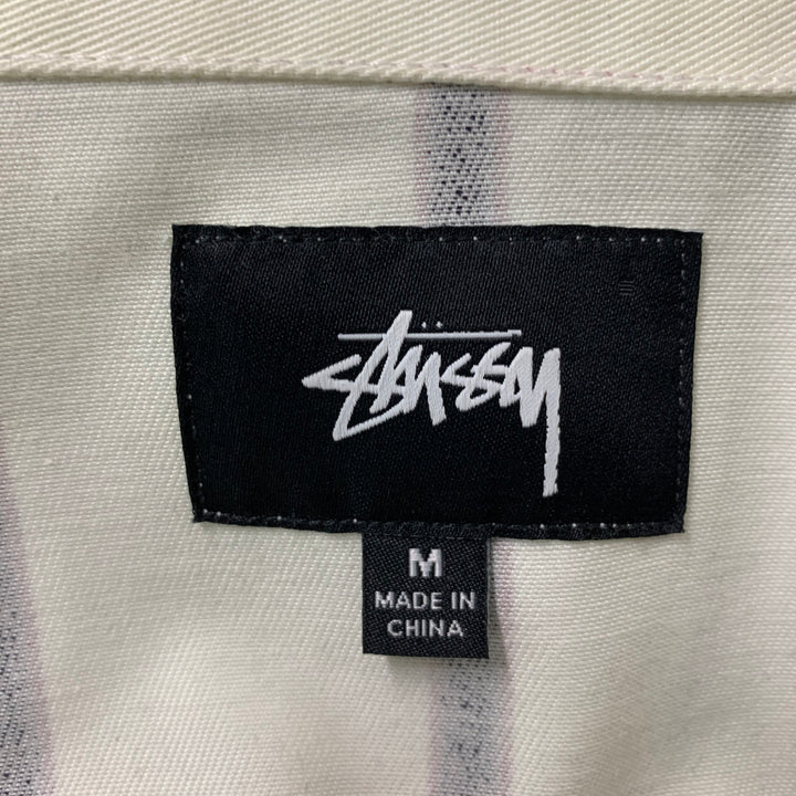 STUSSY Chest Size M White and Charcoal Stripe Polyester &  Cotton Zip Jacket