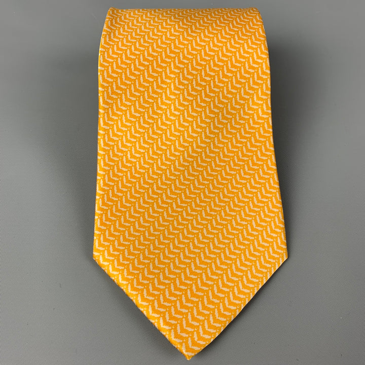 GIANFRANCO FERRE Yellow White Herringbone Silk Satin Tie