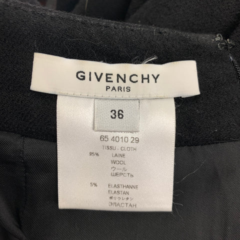 GIVENCHY Size 4 Black Wool Ruffled Pencil Mid-Calf Skirt