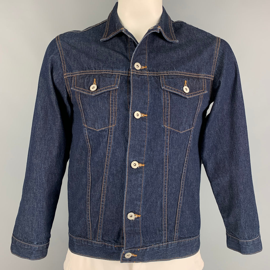 STUSSY Taille L Veste camionneur en coton à surpiqûres contrastées indigo