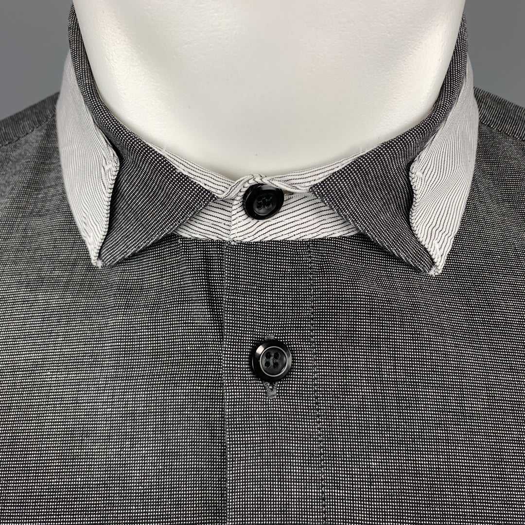 EMPORIO ARMANI Size M Grid Dark Gray Cotton Button Up Long Sleeve Shirt