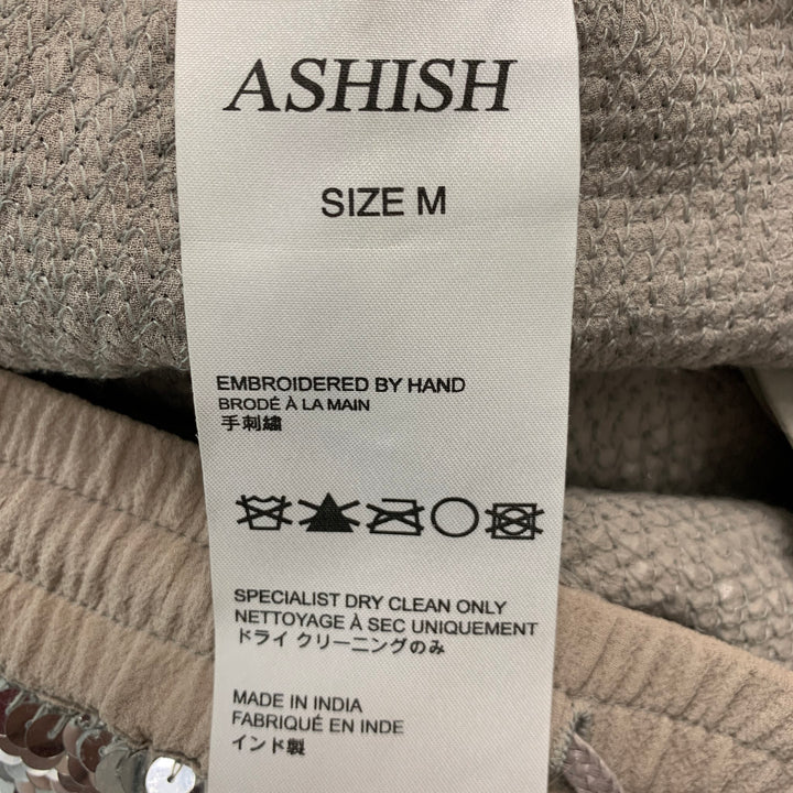 ASHISH Size M Silver Grey Silk Sequined Drawstring Dress Pants