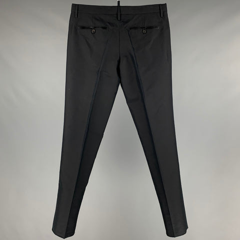 DSQUARED2 Size 32 Black Cotton Silk Tuxedo Dress Pants