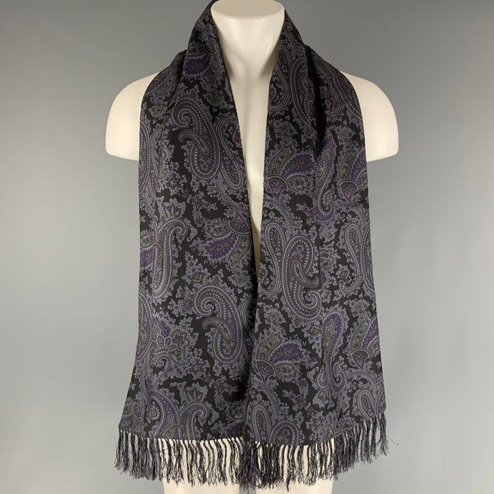 BERGDORF GOODMAN Grey Purple & Black Paisley Cashmere Silk Scarves