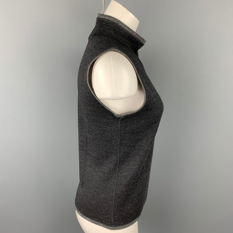 GIORGIO ARMANI Talla 6 Top informal con cuello alto simulado de lana y nailon gris