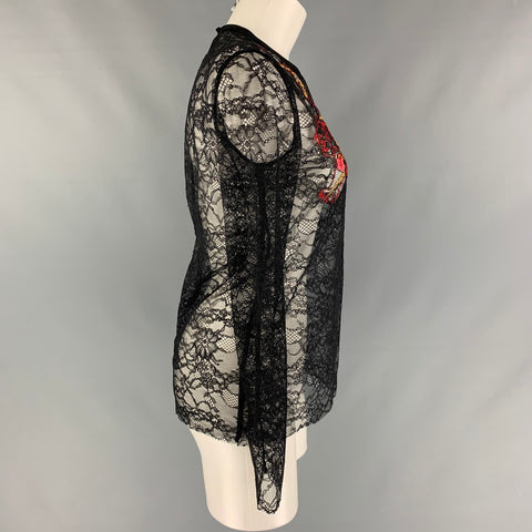 SANDRO Size S Black Lace Polyamide Long Sleeve Dress Top