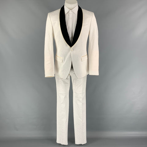 DOLCE &amp; GABBANA Talla 40 Regular Blanco Jacquard Algodón Poliéster Negro Traje con cuello chal