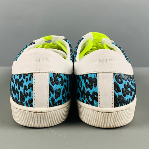 AMIRI Size 7 White Black & Blue Embossed Leather Low Top Sneakers