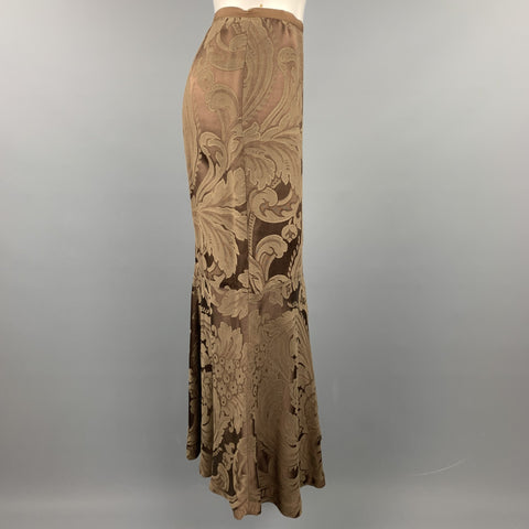 RALPH LAUREN Black Label Size 8 Brown Floral Damask Rayon Mermaid Skirt