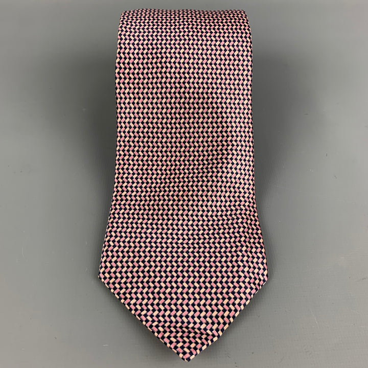 BRIONI Pink & Black Checkered Silk Tie