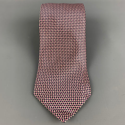 BRIONI Pink & Black Checkered Silk Tie