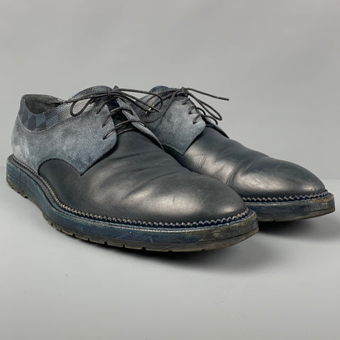 LOUIS VUITTON Size 10.5 Navy Blue Damier Leather Lace Up Shoes