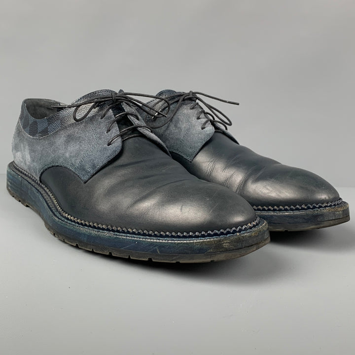LOUIS VUITTON Size 10.5 Navy Blue Damier Leather Lace Up Shoes