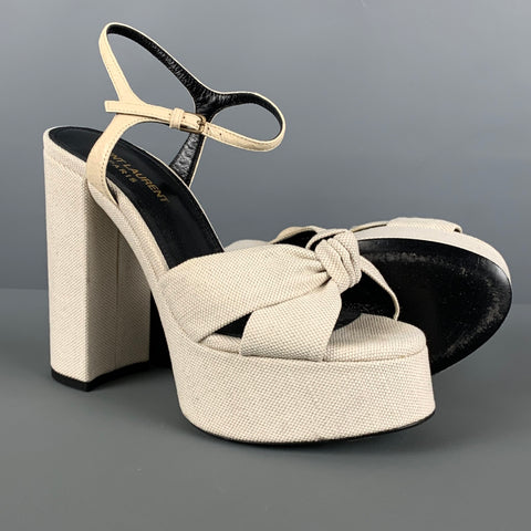 SAINT LAURENT Size 7.5 Cream Canvas Platform Sandals