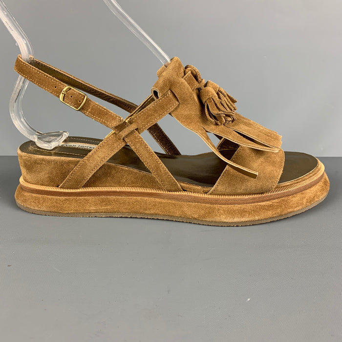 DRIES VAN NOTEN Size 8.5 Tan Gold Suede Fringe Gladiator Sandals