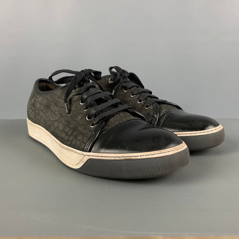 LANVIN Size 11 Black Textured Lace Sneakers