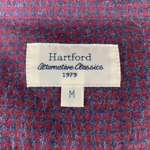 HARTFORD Size M Burgundy & Navy Plaid Cotton Button Up Long Sleeve Shirt
