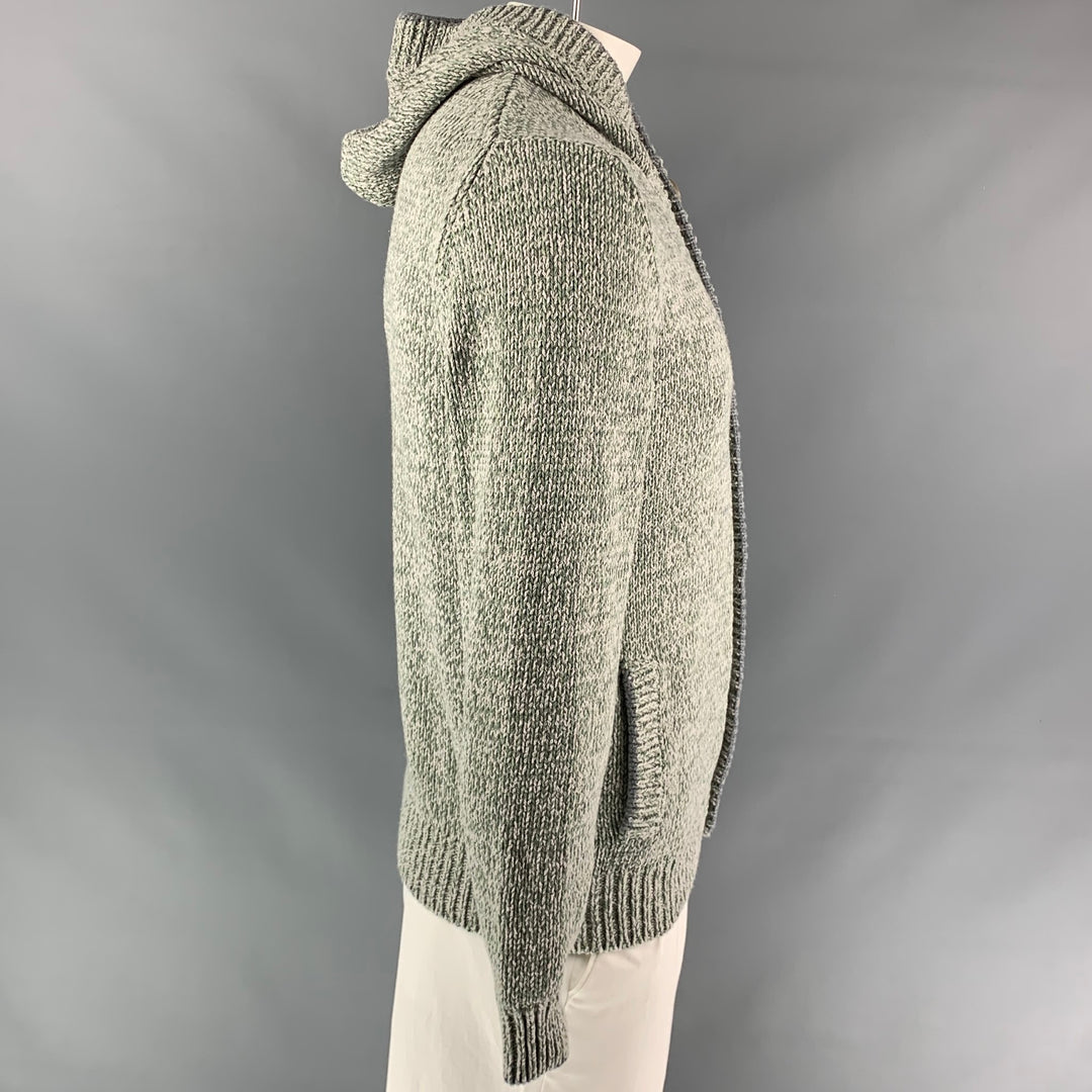BRUNELLO CUCINELLI Size 42 Green & Light Grey Heather Cotton / Acrylic  Hooded Jacket