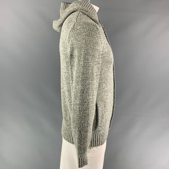BRUNELLO CUCINELLI Taille 42 Veste à capuche en coton/acrylique chiné vert et gris clair
