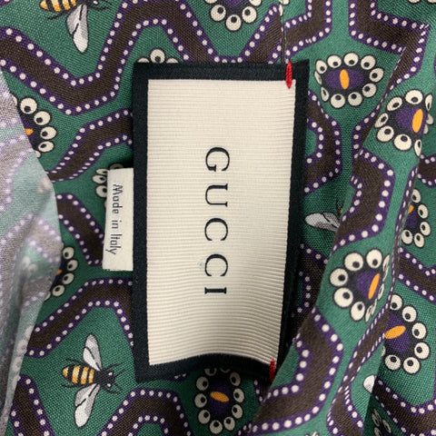 GUCCI Cambridge Size XL Green & Purple Pearl Eyes Print Cotton Button Up Long Sleeve Shirt