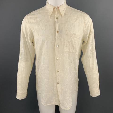 PAUL SMITH Size M Beige Embroidered Floral Pattrn Cotton Shirt