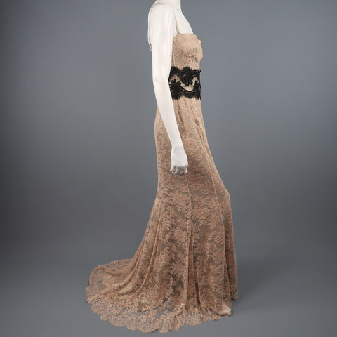 DOLCE & GABBANA Size 8 Beige Nylon Blend Floral Column Long Gown/Evening Wear