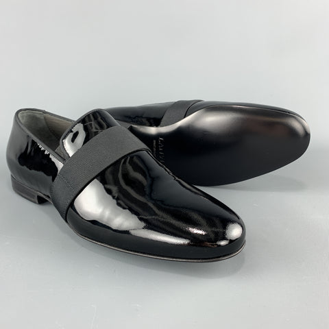 LANVIN Size 10 Black Patent Leather Tuxedo SlipperLoafers