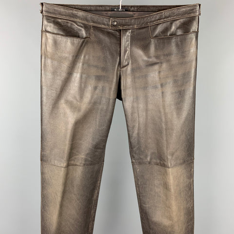 NEIL BARRETT Size M Brown Distressed Leather Zip Fly Casual Pants
