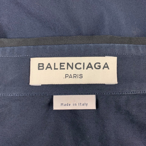 BALENCIAGA Size S Navy & Black Cotton Button Down Short Sleeve Shirt