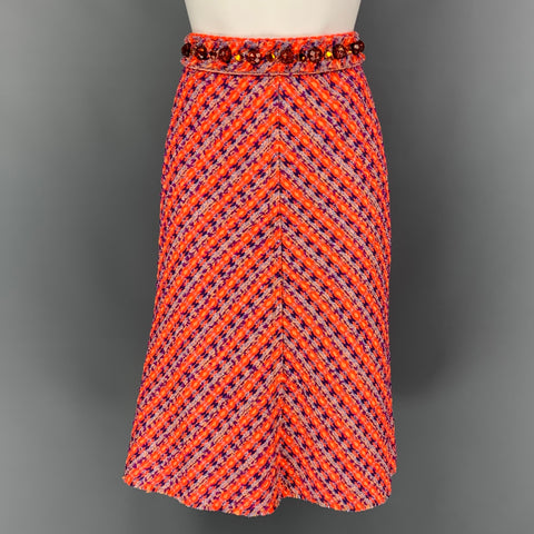 MARC JACOBS Size 0 Orange Multi-Color Modal Blend Tweed A-Line Skirt