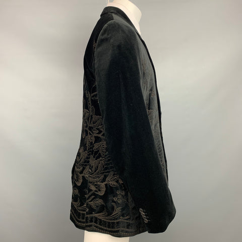 PAUL SMITH Size 42 Black Embroidery Velvet Notch Lapel Sport Coat