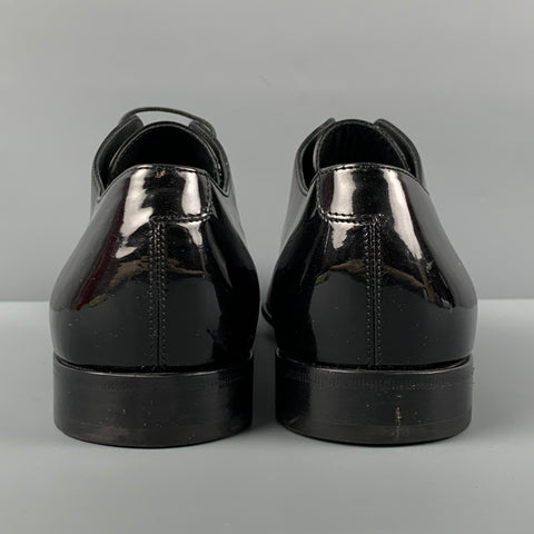 SALVATORE FERRAGAMO Size 10.5 Black Patent Leather Lace Up Shoes