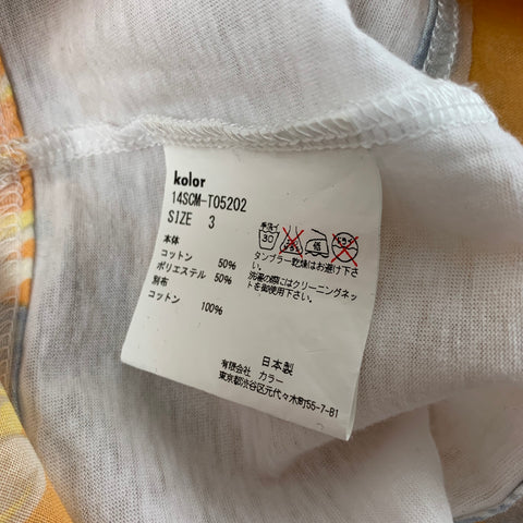 KOLOR Size L White Yellow Mixed Fabrics Cotton Blend Crew-Neck T-shirt