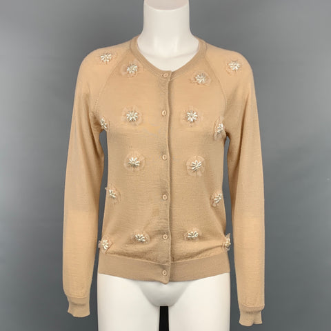 SIMONE ROCHA Taille S Cardigan perlé en laine mérinos beige