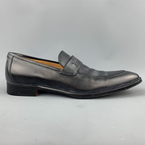 HERMES Size 12.5 Black Antique Leather Slip On Loafers