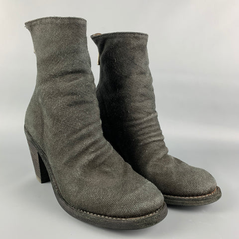 GUIDI Talla 7.5 Botines de tacón grueso de tela negra