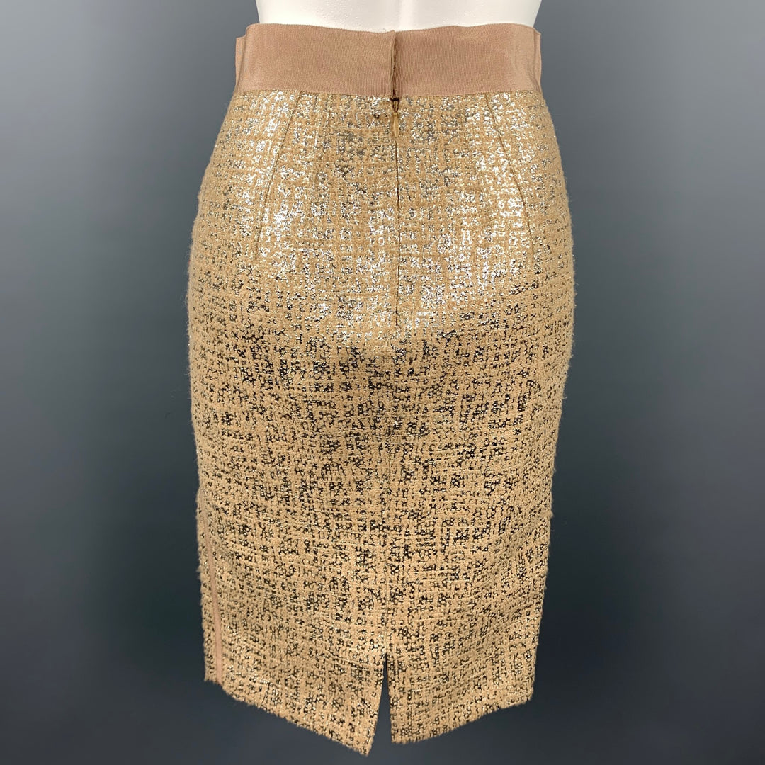 GIAMBATTISTA VALLI Traje corto con falda de mezcla de acrílico y tweed dorado talla 6