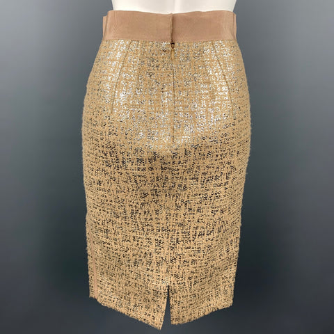GIAMBATTISTA VALLI Size 6 Gold Tweed Acrylic Blend Cropped Skrit Suit