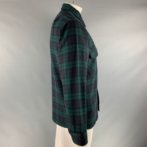 PENDLETON Size L Black Green Plaid Virgin Wool Long Sleeve Shirt