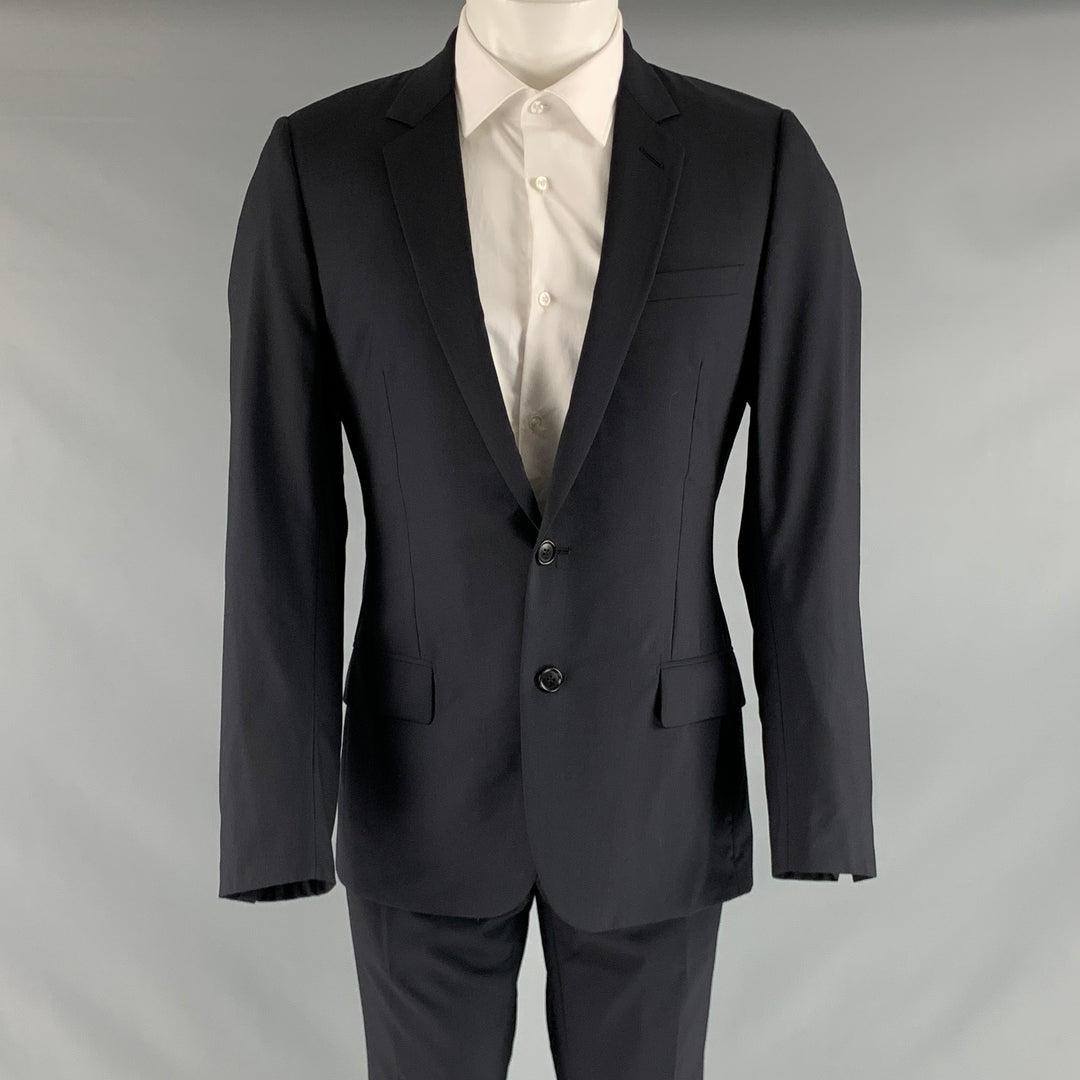 DIOR HOMME Size 38 Black Solid Wool Notch Lapel  Suit