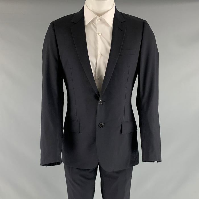 DIOR HOMME Taille 38 Costume à revers cranté en laine unie noire