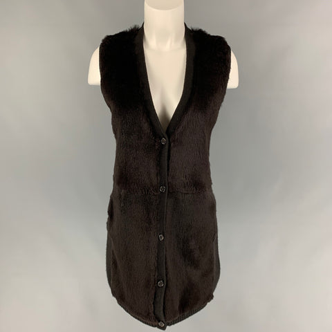 S by MAX MARA Talla M Chaleco de punto con ribete de piel de conejo en lana y cachemir marrón