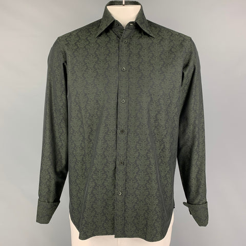 TED BAKER Camisa de manga larga con puño francés de algodón con estampado verde carbón talla L